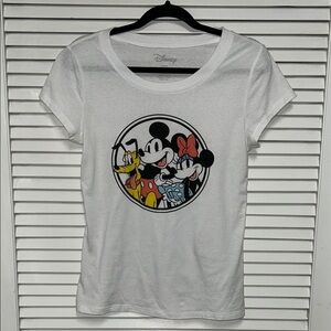 Disney Women's White Cap Sleeve Tee with Mickey and Friends